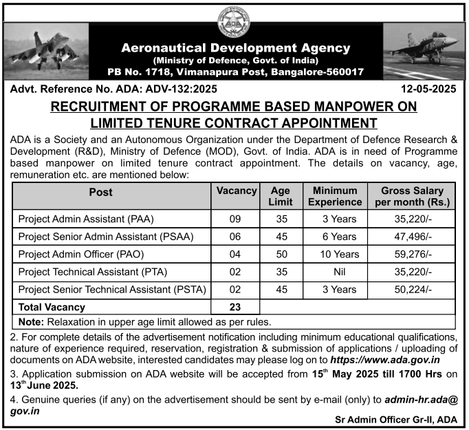 ADA Bharti 2025: Apply Now for Multiple Posts in Aeronautical Development Agency – Salary, Eligibility & Selection Revealed! 2 ADA Bharti 2025: Apply Now for Multiple Posts in Aeronautical Development Agency – Salary, Eligibility & Selection Revealed!